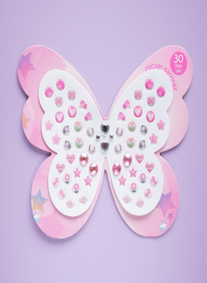 koutey 30 Pairs Butterfly Stick on Earrings - Kids Unicorn Rainbow Stick on Earrings for Little Girls 4-6 Sticker Earring Self-Adhesive Gem Press on Earring (Butterfly-01) - Image 2